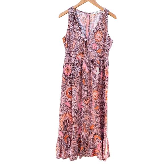 Madewell | Floral Maxi Dress Boho Orange Pink Summer V-Neck New! - Picture 1 of 9